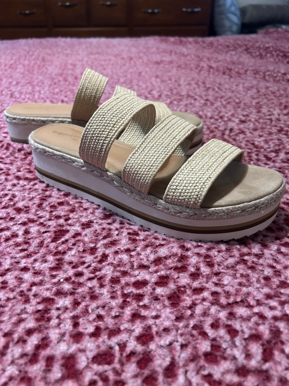 Beige Espadrille Platform Slide Sandals - Women